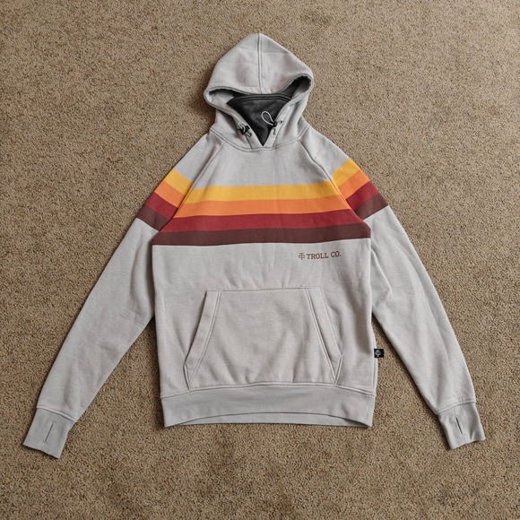 Troll Co. Hoodie Men Small Grey Retro Stripe Sweatshirt Workwear Lineman - Picture 3 of 11